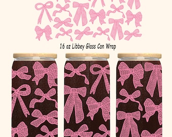 Emballage de boîte en verre avec noeud en dentelle rose : Libbey Design Girly 16 oz (téléchargement numérique PNG)