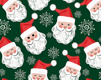 Santa Faces  Seamless Repeating  Pattern : Green and Red (Digital Download)