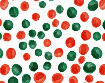 Watercolor Red Green Spots Seamless Pattern : Classic Holiday  Digital Paper  (Digital Download)