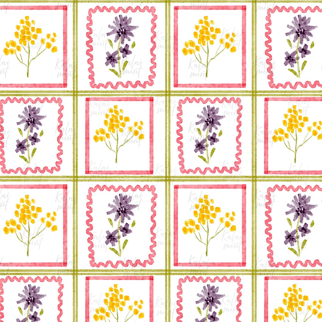 Repeating Stamp Pattern Wildflower Collage Repeating Pattern : Seamless Watercolor Floral ...