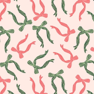 Christmas Bows Seamless Pattern: Green and Pink (PNG Digital Paper)