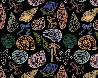 Black Coquette Sea Shell Pattern: Coastal Bows (Digital File)