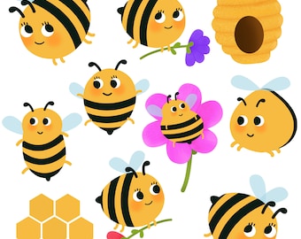 Kawaii Honey Bee Clipart: Teacher Resource, Scrapbooking (Digital Download)