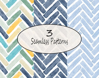 Mediterranean Watercolor Painted Chevron Herringbone Repeating Pattern: Costal Watercolor Stripes, Commercial Use (Digital Download)