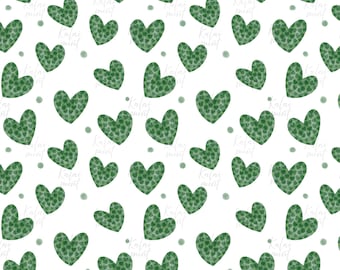 St. Patrick’s Day Repeating Pattern: Green Watercolor Heart, Commercial Use (Digital Download)