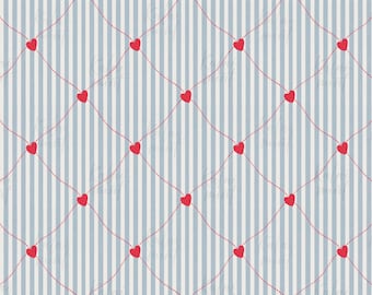 Diamond  Valentine Hearts Repeating Pattern: Soft Blue Preppy Watercolor Stripes, Commercial Use (Digital Download)