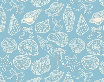 Coquette Seashell Seamless Pattern: Coastal Bows, Commercial Use (Digital File)