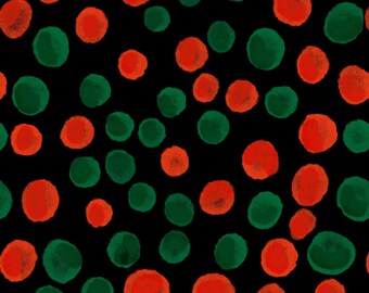 Watercolor Red Green Spots Seamless Pattern : Black Classic Holiday  Digital Paper  (Digital Download)