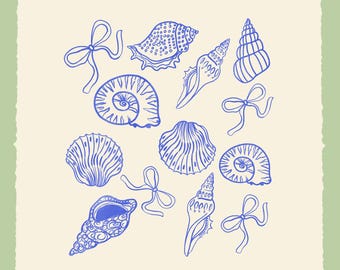 Kokette Muschel Clipart, Retro Strand PNG (digitaler Download)