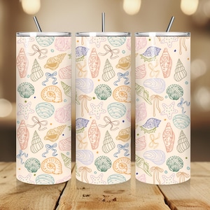 Coquette Sea Shell Tumbler Wrap: Pastel Bows Sublimation Design (Digital Download)