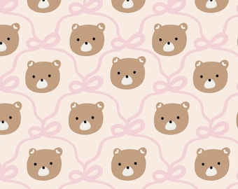 Coquette Teddy Bear Pink Ribbon Seamless Pattern (PNG File)