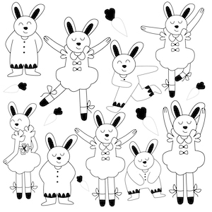 Ensemble d'illustrations de lapins kawaii mignons : capturez la magie des vacances avec cette collection de cliparts de griffonnages mignons et ludiques