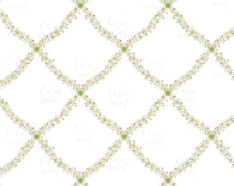 Watercolor Leaf Trellis Seamless Pattern: Preppy Floral (Digital Download)