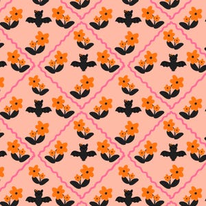 Floral Halloween Baby Bats Seamless Repeating Pattern, Digital File for Commercial Use, Halloween Repeating Background, Spooky Digital file