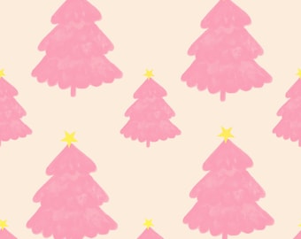 Aquarelpatroon roze kerstboom: Girly Xmas digitaal papier (PNG)