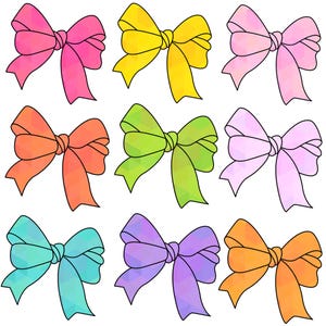 Colorful Ribbon Bow Clipart: Coquette PNG Bundle (Digital Download)