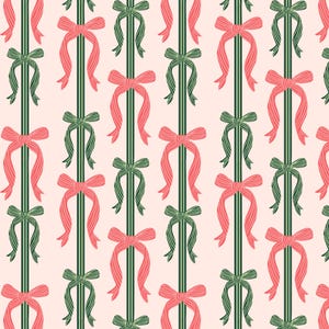 Green & Pink Christmas Bows Seamless Pattern (PNG Digital Paper)