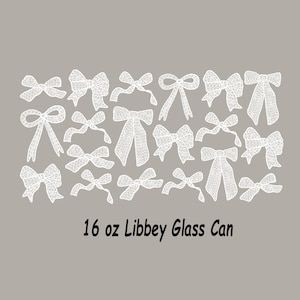 Weißer Spitzenbogen-Glasdosenverpackung, Girly Glasdosenschalenverpackung, 16-Unzen-libbey Glasdosenbecher-Sublimationsentwurf, niedliche Bänder Bögen png, Bogen-Cup-Verpackung