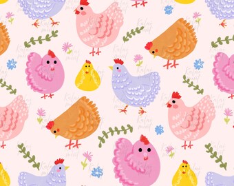 Spring Farm Chicken And Flower Seamless Pattern : Easter Repeating Pattern (Digital Download)