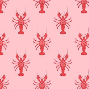 Patrón repetitivo sin costuras de langosta roja en acuarela, archivo digital para uso comercial, patrón sin costuras de langosta costera de verano, estilo playero de verano.