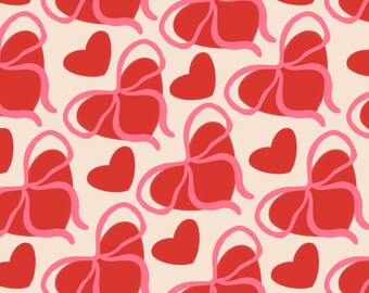Valentine Heart Bow Seamless Pattern: Boho Coquette Style (Digital Download)