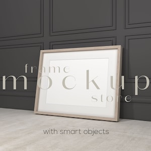 Frame Mockup, Horizontal Frame, Light Wood Mockup Frame, Mockup Frame, Panelling Mockup, Dark Room, Art Mockup, Mockup Poster, Print Mockup