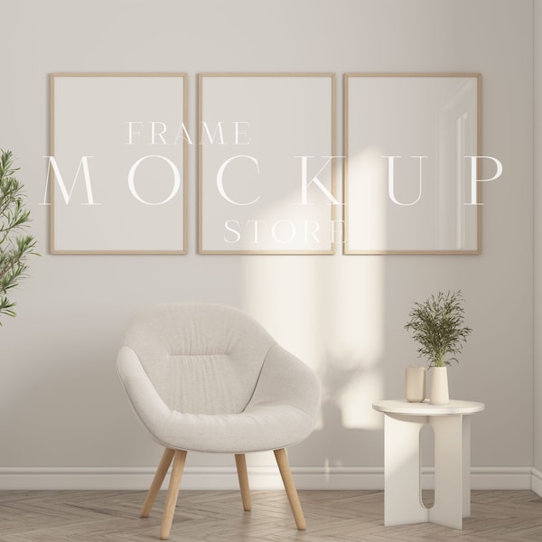 Scandinavian Mockup, Beige Room Mockup, 3 Frame Mockup, Neutral Room Mockup, Frame Mockup, Boho, Minimalist Mockup, Set of Frames Mockup