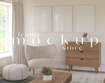 Scandinavian Frame Mockup, 3 Frame Mockup, Neutral Room Mockup, Gallery Frame Mockup, White Frame Mockup, Minimalist Mockup, Set of Frames
