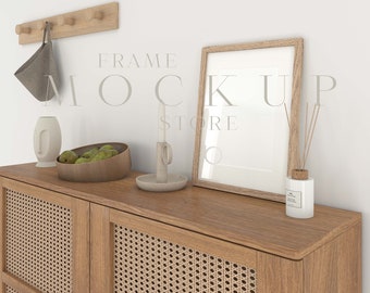 Mockup Frame, Neutral Frame Mockup, Wooden Frame Mockup, Vertical Frame Mockup, Boho Interior Mockup, Wall Art Mockup, Portrait Print Mockup