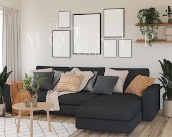 Gallery Wall Mockup, Boho, Gallery Frame Mockup, Living Room Mockup, Frame Mockup, Black Frame Mockup, Boho Mockup, Gallery Prints Mockup