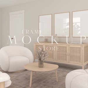 Scandinavian Frame Mockup, Beige Room Mockup, 3 Frame Mockup, Neutral Room Mockup, Wood Frame Mockup, Boho, Minimalist Mockup, Set of Frames