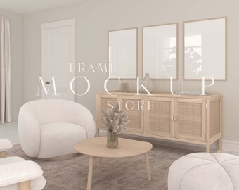 Scandinavian Frame Mockup, Beige Room Mockup, 3 Frame Mockup, Neutral Room Mockup, Wood Frame Mockup, Boho, Minimalist Mockup, Set of Frames