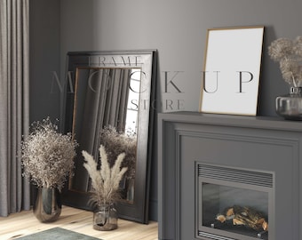 Frame Mockup, Portrait Frame Mockup, Dark Room Mockup, Gold Frame Mockup, Vertical Frame Mockup, Luxury Mockup, Portrait Print Mockup