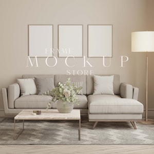 Scandinavian Frame Mockup, Beige Room Mockup, 3 Frame Mockup, Neutral Room Mockup, Wood Frame Mockup, Boho, Living Room Mockup, Gallery Wall
