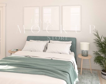 3 Frame Mockup, Portrait Mockup, Blue, Bedroom Frame Mockup, White Frame Mockup, Gallery Mockup, Set of Frames Mockup, Vertical Mockup