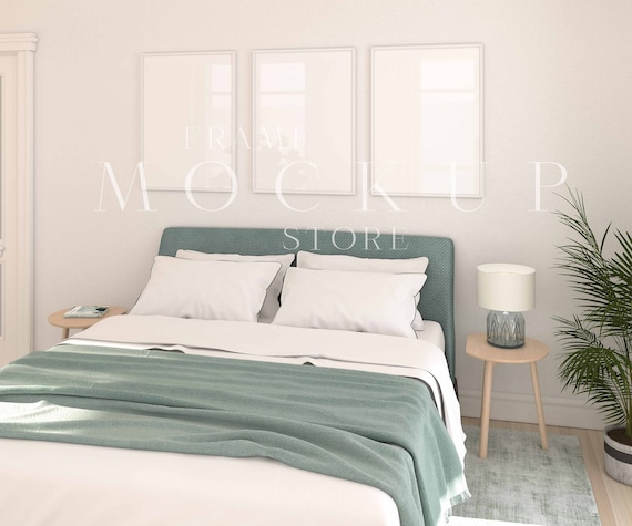 3 Frame Mockup, Portrait Mockup, Blue, Bedroom Frame Mockup, White Frame Mockup, Gallery Mockup, Set of Frames Mockup, Vertical Mockup