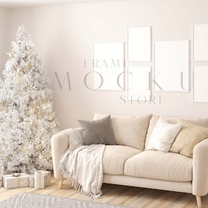 Christmas Frame Mockup, Gallery Wall Mockup, Christmas Prints Mockup, Gallery Frame Mockup, Neutral, Holiday Mockup, White Frame Mockup