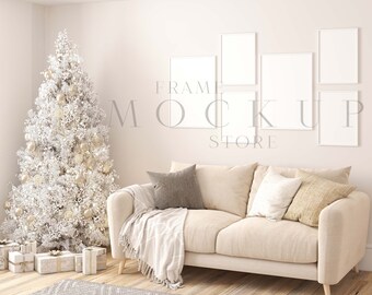 Christmas Frame Mockup, Gallery Wall Mockup, Christmas Prints Mockup, Gallery Frame Mockup, Neutral, Holiday Mockup, White Frame Mockup