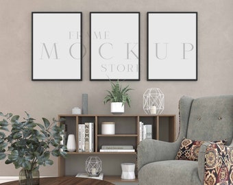 3 Frame Mockup, Black Frame Mockup, Portrait Frame Mockup, Living Room Mockup, Black, Gallery Frame Mockup, Minimalist Mockup, Art Display