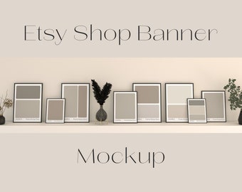 Etsy Shop Banner Mockup, Frame Mockup Banner, Frame Mockup, Scandinavian Frame Mockup, Neutral Frame Mockup, Boho Shop Banner, Etsy Branding
