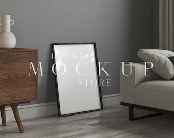 Frame Mockup, Black Frame Mockup, Angled Frame Mockup, Living Room Mockup, Wall Art Mockup, Portrait Print Mockup, Vertical Poster Mockup