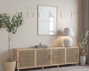 Neutral Frame Mockup, Wood Frame Mockup, Vertical Mockup Frame, Boho Frame Mockup, Wall Art Mockup, Portrait Print Mockup, Poster Mockup