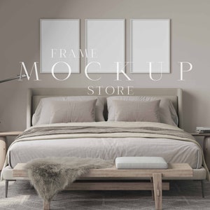 Scandinavian Frame Mockup, Beige Room Mockup, 3 Frame Mockup, Neutral Room Mockup, Wood Frame Mockup, Boho, Minimalist Mockup, Set of Frames