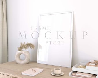 Desk Frame Mockup, Minimalist Frame Mockup, Neutral Frame Mockup, Desk Office Mockup, White Frame Mockup, Vertical Frame, Art Print Mockup