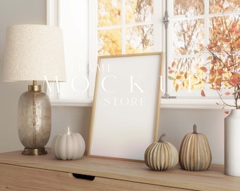 Fall Frame Mockup, Pumpkin Mockup, Neutral Mockup, Wood Frame Mockup, Vertical Mockup Frame, Halloween, Autumn Frame Mockup, Art Mockup