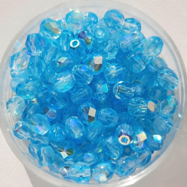 150 Bohemian glass cut beads 4 mm turquoise aqua faceted glass bead - crystal bead - glass beads - grazen kralen - perles de verre 170006