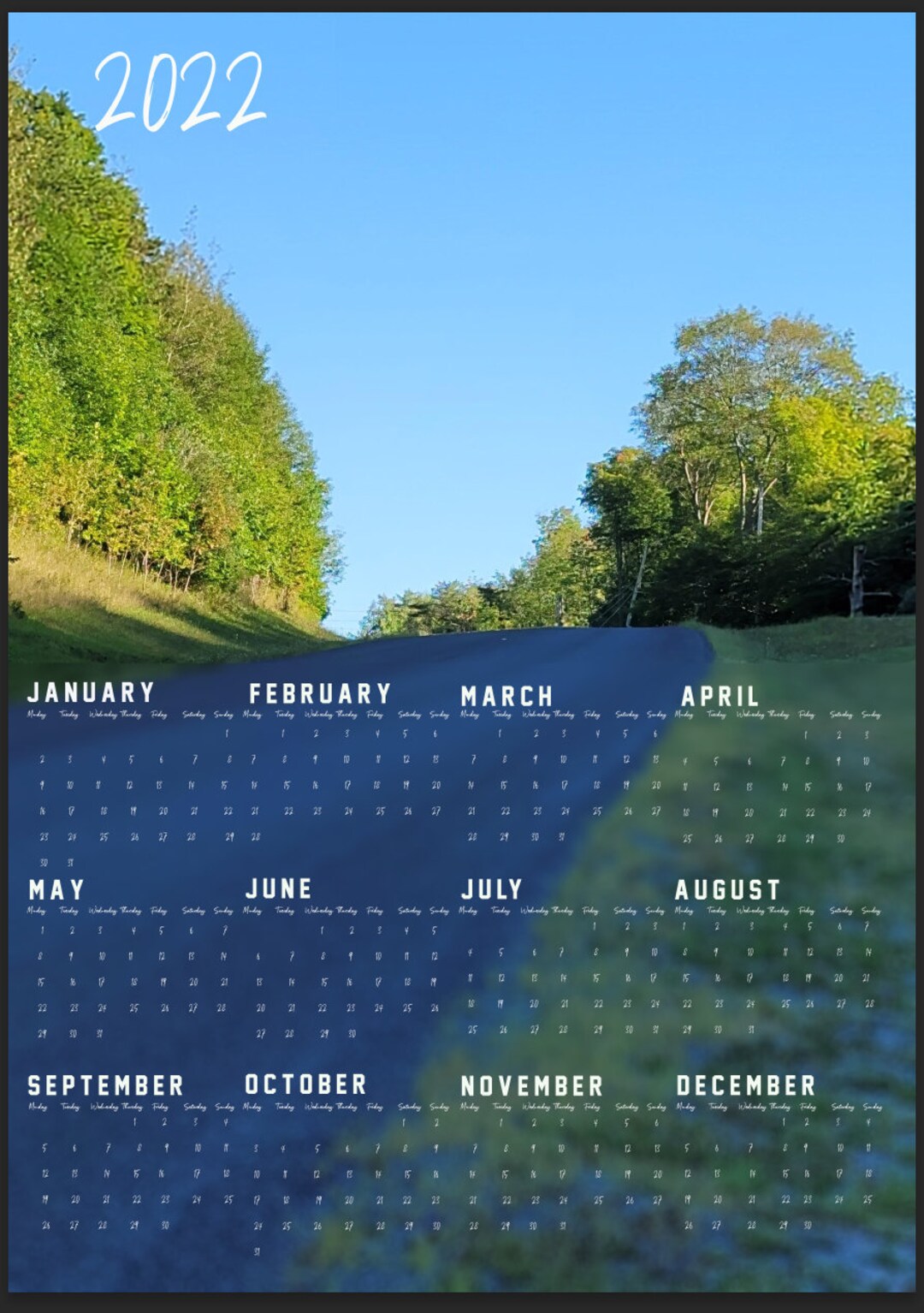 2022 annual calendar one page printable year at a glance etsy