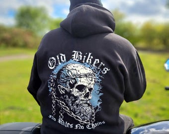 Old Bikers Hoodie – Skull Biker Sweatshirt, No Rules No Chains – Motorcycle Hoodie for Men, Biker Gift – Sizes S to 4XL