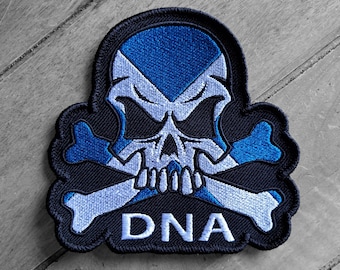 Scotland Skull Patch | Scottish Saltire Biker Sew-On Badge DNA