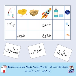 Lesen, Kombinieren und Schreiben - 5 Wörter Die Mit Jeder Buchstabe des Arabischen Alphabets Beginnen - إقرأ طابق واكتب الكلمات